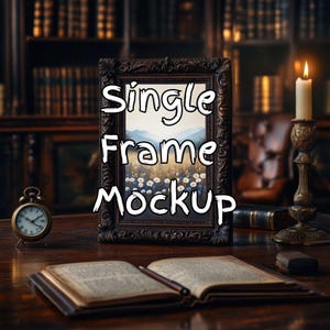 Dark Vintage Frame Mockup | Vertical Wooden Poster Display | Digital Template for Prints, Artwork & Elegant Vintage Wall Art Presentation