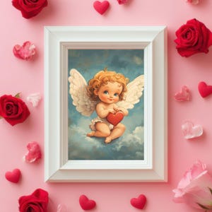 Vintage Cupid Art Print | Valentine&#39;s Day Digital Download | Romantic Wall Decor | Printable Cupid Wall Art for Love & Home Décor