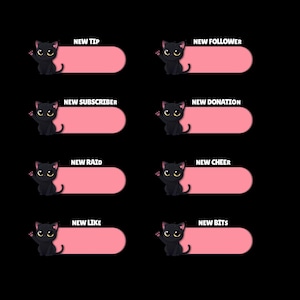 Animierte Black Cat Twitch Alarme | Niedliches StreamAlert Pack für Twitch Grafiken | Animierte Tracking-Nachrichten | Twitch Livestreaming Set
