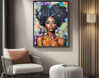 Sophisticated Afro Girl Art Print | Bold Black Woman Wall Art Living Rooms & Offices | Printable Black Culture Decor Empowering Gift Idea