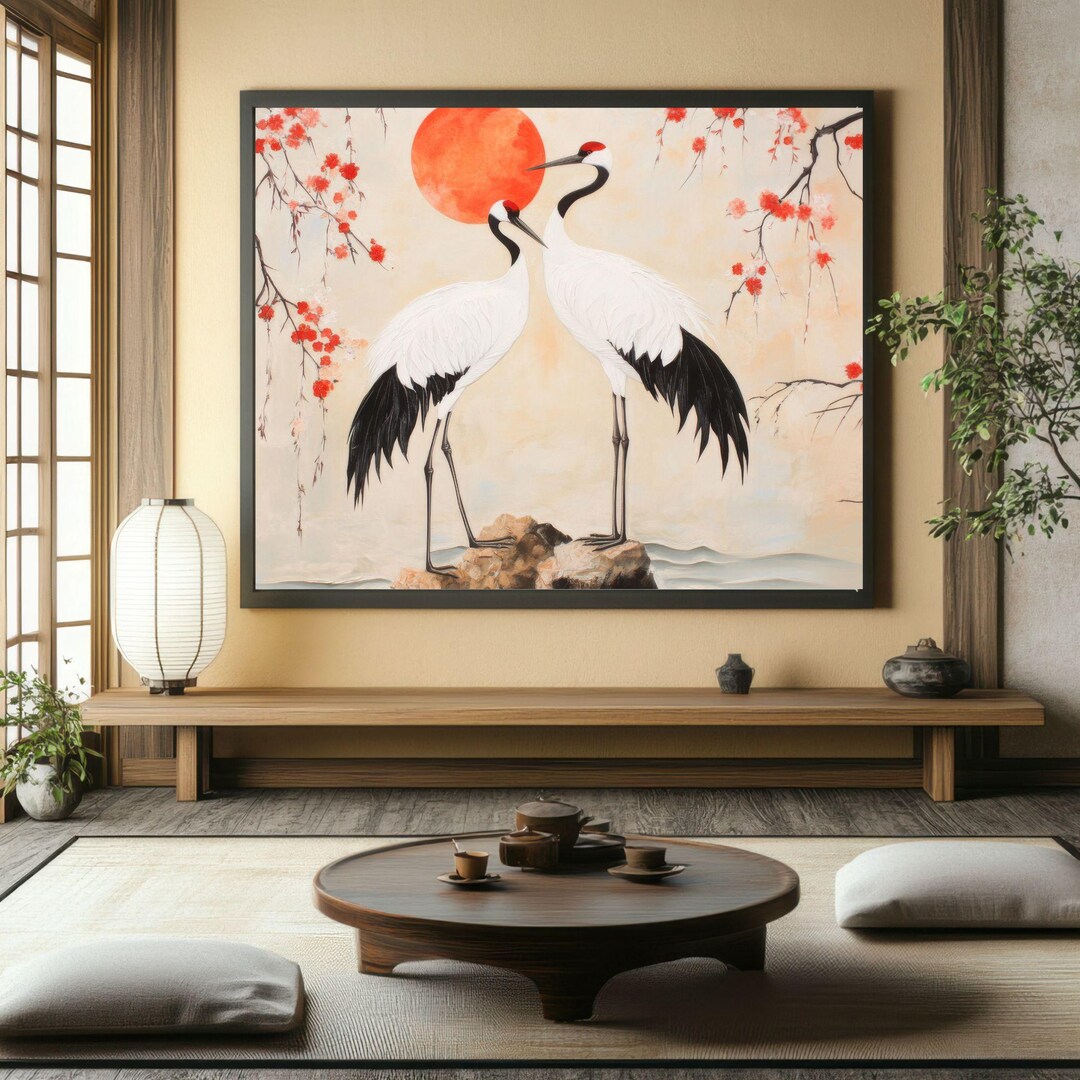 Elegant Japanese Crane Bird Wall Art | Decor for TV Frame | Digital ...
