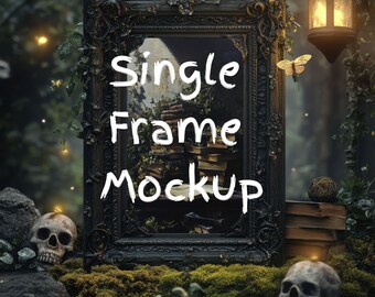 Witchy Dark Gothic Vertical Frame Mockup | Dark Wooden Wall Art Display | Digital Picture Frame for Posters, Prints & Aesthetic Artwork
