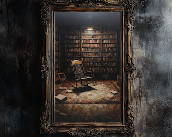 Dark Academia Library Scene Art Print | Gothic Library Poster | Cottagecore Wall Decor | dark academia scenery | Vintage Digital Download