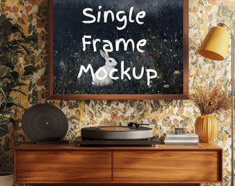 1 Horizontal Old Retro Frame Mockup | Oldschool Vintage Wooden Frame | Rustic Poster Mockup for Prints, Artwork & Antique Wall Art Display