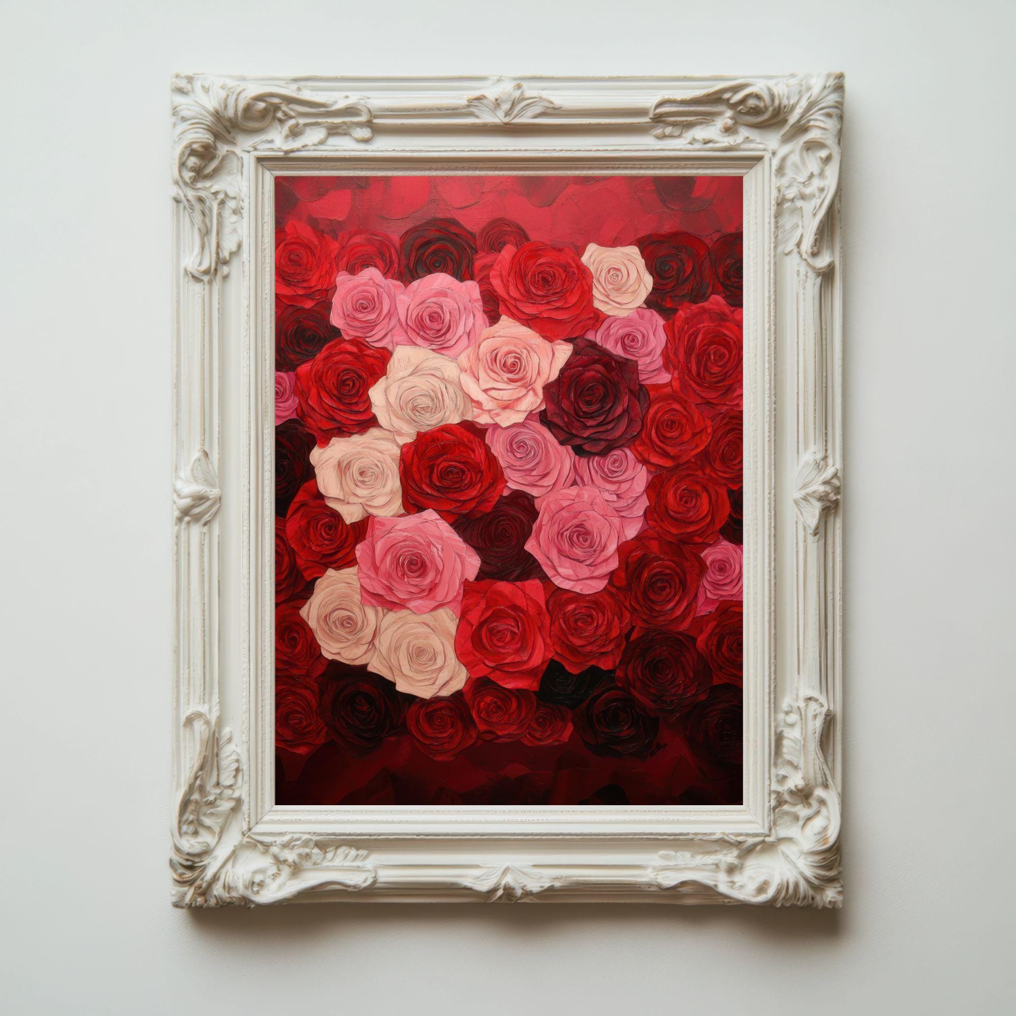 Red Roses Print | Vintage Floral Art for Valentine's Day Decor ...