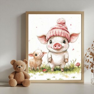 Adorable Baby Cute Pig Nursery Art Print | Digital Download for Kids Playroom and Baby Decor | Vintage & Printable Wall Art for Nursery