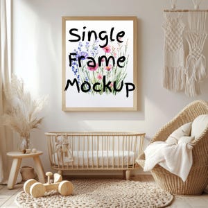 Vertical Nursery Picture Frame Mockup | Wooden Digital Frame | Baby Room Poster Mockup for Prints, Artwork & Cute Nursery Wall Art Display