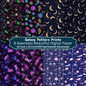 Digitaal papier met sterrenstelselpatroon | Naadloze kosmische achtergrond voor scrapbooking, knutselen en doe-het-zelfprojecten | Afdrukbaar decoratief papier met ruimtethema
