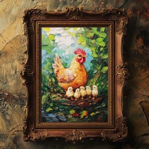 Vintage Chicken Art Print | Farmhouse Wall Decor | Rustic Farmyard Digital Download | Chicken Lover Gift | Kitchen Animal Poster