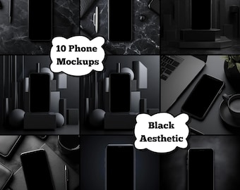 Schwarzes Telefon Mockup Vorlage für Canva | Minimale ästhetische Gerätedarstellung | Digital Wallpaper & Case Schaukasten | Sofortiger Download