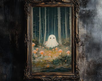 Gespenst mit Pilzen Kunstdruck Gemälde | Niedliche Gruselige Wand Kunst | Cottagecore Gothic Dekor | Witchy Wald Poster | Vintage Digital Download