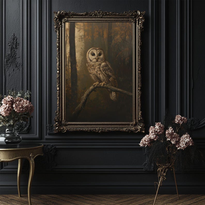 Gothic Owl Art Print Image | Dark Academia Wall Decor | Cottagecore ...