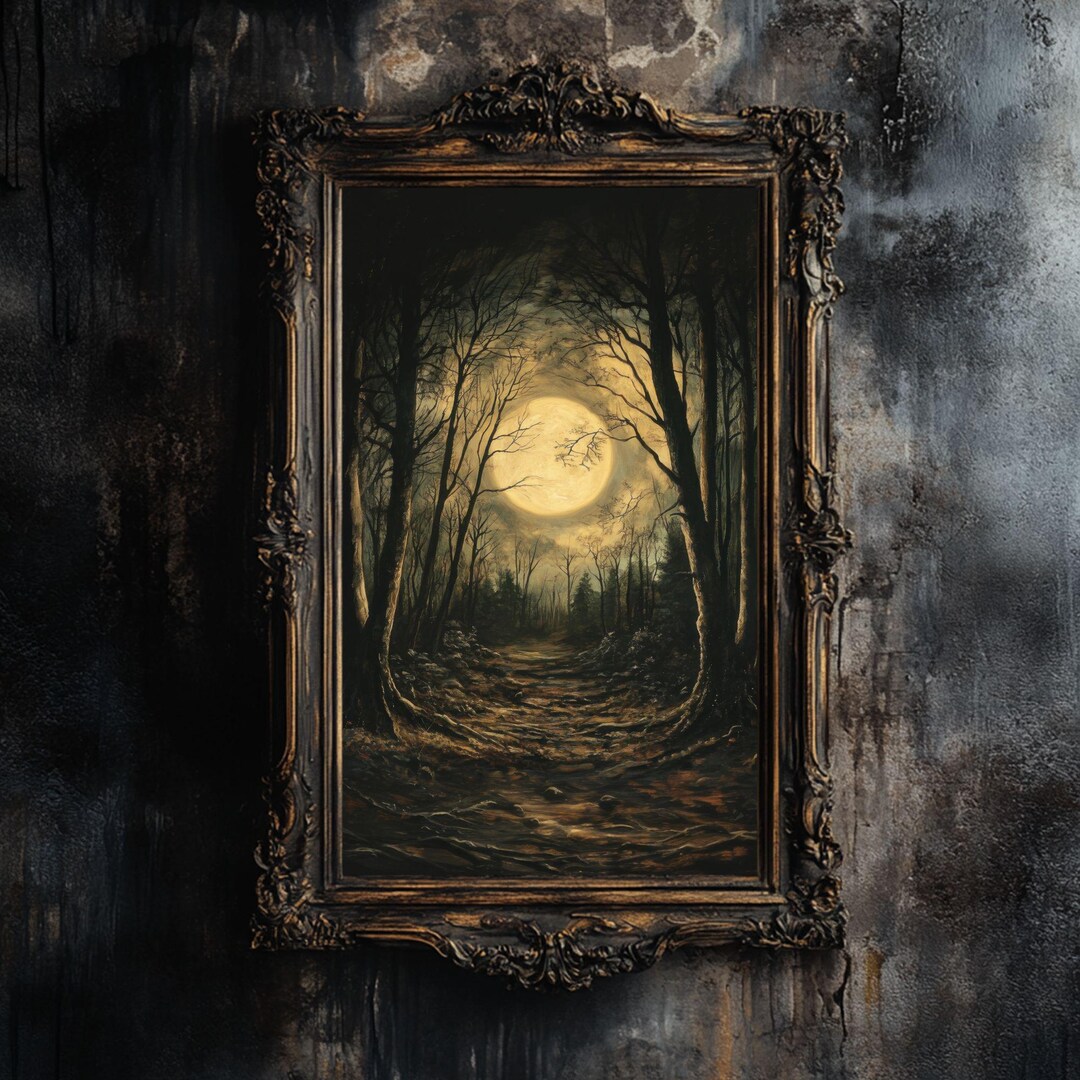Moon in the Forest Art Print | Gothic Spooky Wall Art | Witchy Moon ...