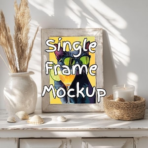 Vertical Beach House Frame Mockup | Wooden Art Display | Digital Template for Coastal Prints, Posters & Seaside Wall Art Decorations