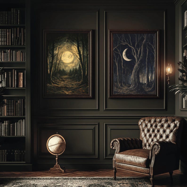 Witchy Dark Academia Moon Digital Print Set | Gothic Art | Cottagecore ...