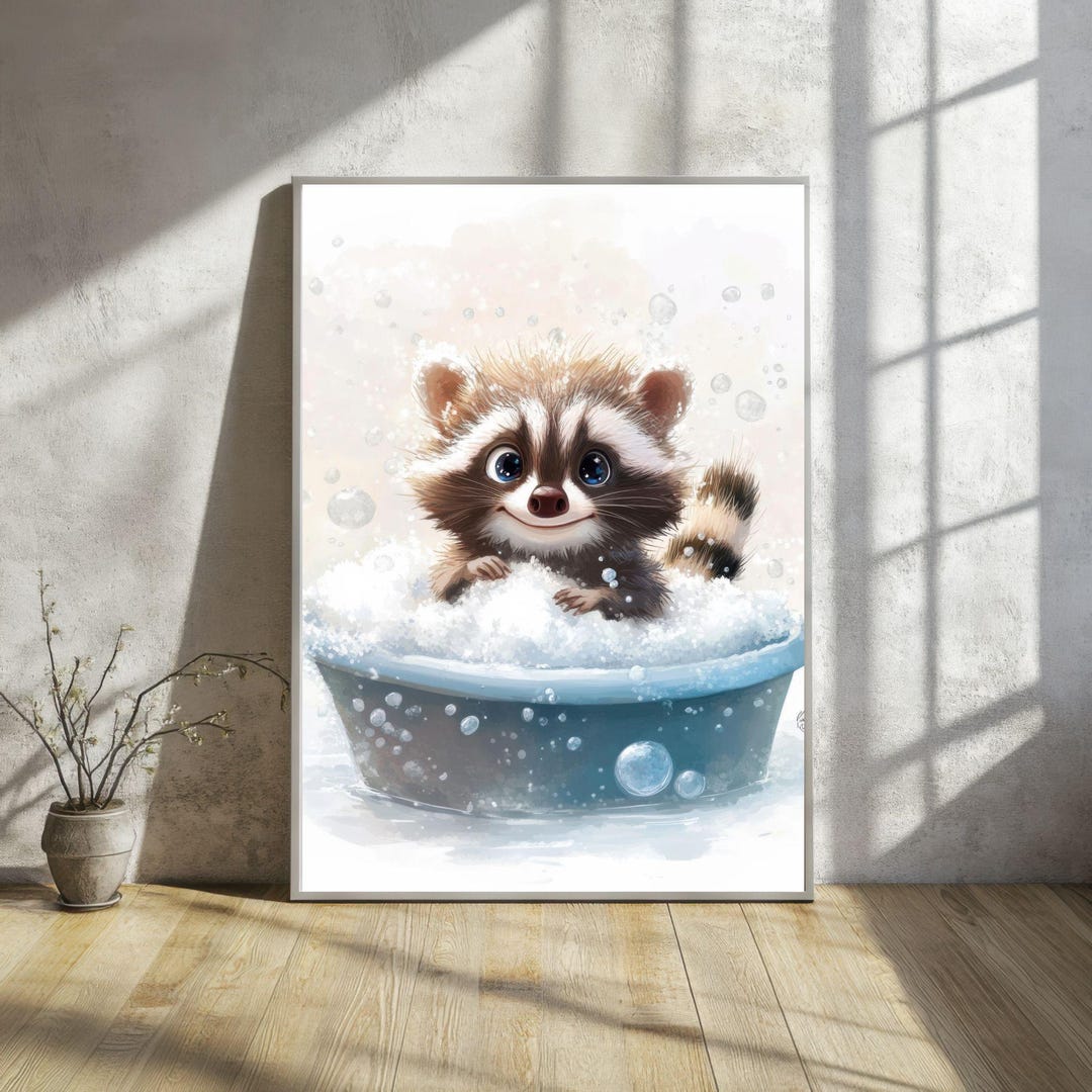 Funny Cute Raccoon Bathroom Wall Art Print | Quirky and Trendy ...