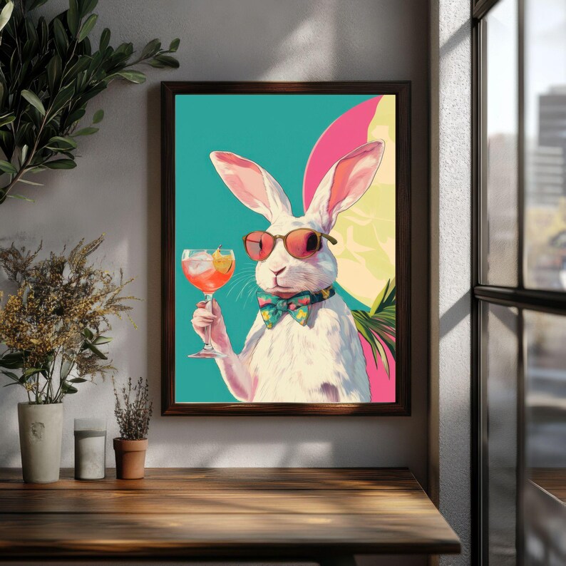 White Rabbit and Cocktail Digital Art Print | Funky Wall Art for Bars ...