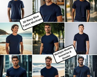 30 Navy Blue T-Shirt Mockup Bundle | Mens Lifestyle Shirt Mockups for Apparel | Editable Digital Templates | Instant Download Files