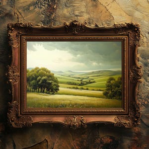 Grüne Landschaft Kunstdruck | Serene Natur Wand Dekor | Vintage Ölgemälde Stil | Digitaler Download Poster | Friedliches Schlafzimmer Kunstwerk