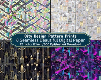 Stadt Muster Digitales DesPapier | Urban Stadtbild Wallpaper | Stadt Posterdruck für Scrapbooking, Basteln, Hintergründe & DIY-Projekte