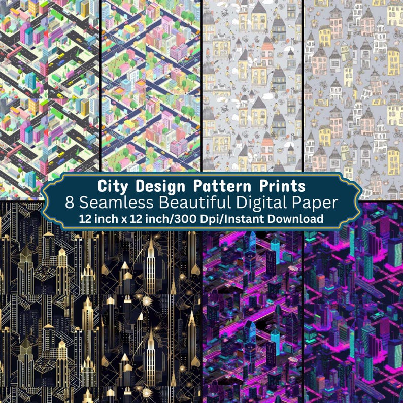 City Pattern Digital Despaper | Urban Cityscape Wallpaper | Seamless ...