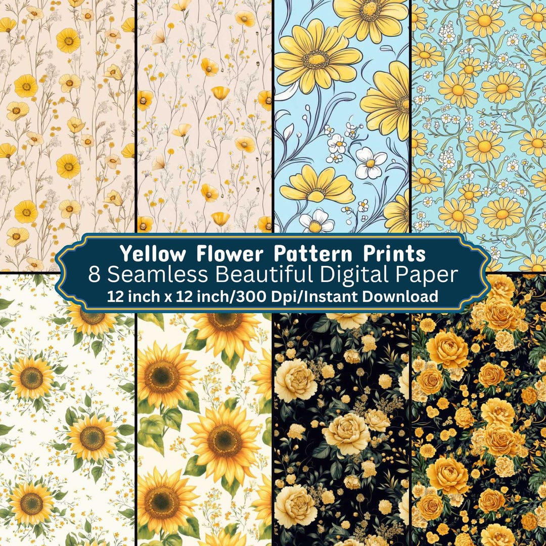 Yellow Flower Pattern Digital Paper | Seamless Floral Design for ...