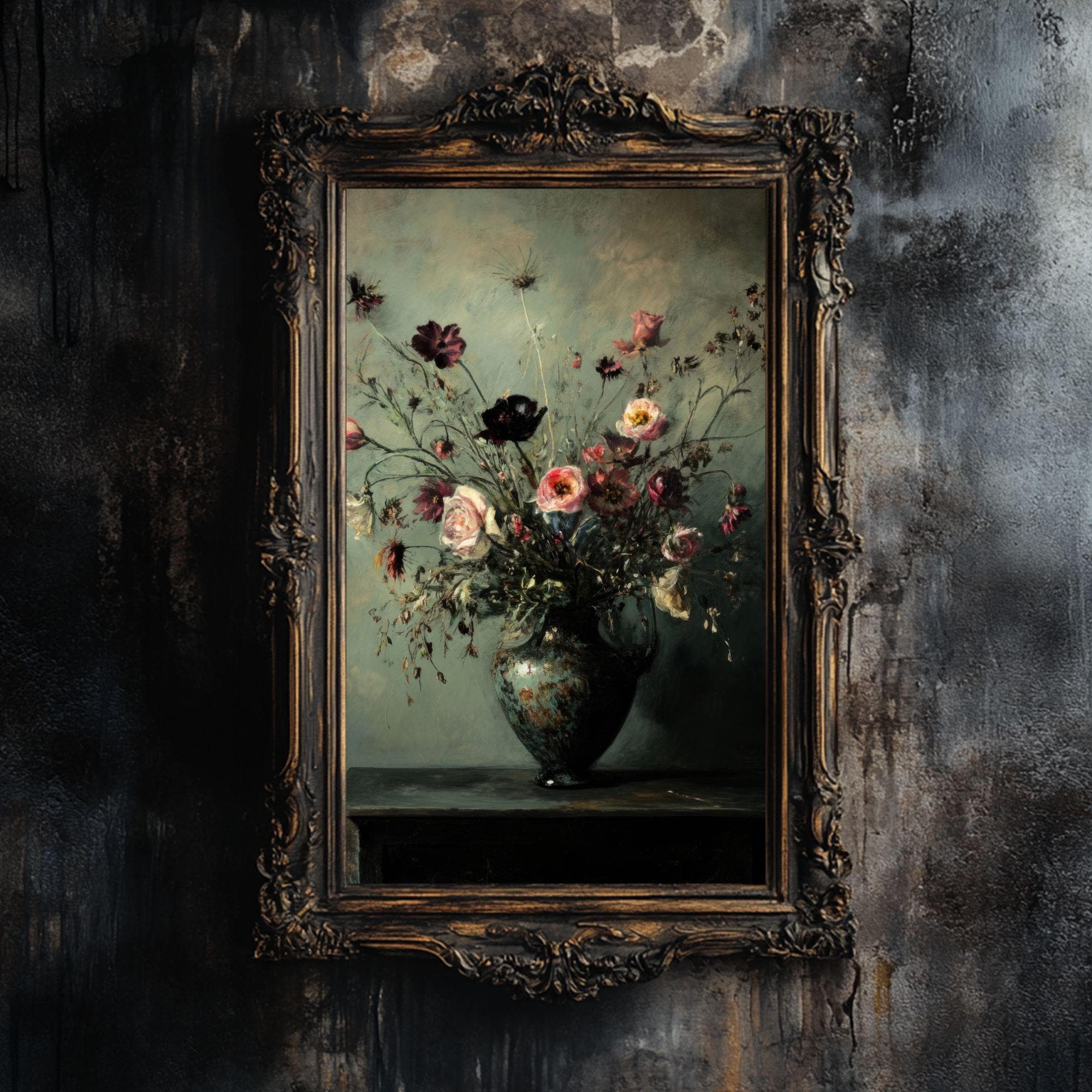 Moody Gothic Floral Art Print Spooky Flower Wall Art Vintage Dark ...