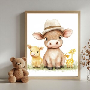 Vintage Nursery Cow Art Set | Printable Wall Art | Kids Room Decor | Digital Art for Nursery Walls | Baby Animal Art Playroom Art Prints