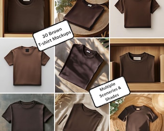 Brown T-Shirt Mockup Bundle | Flat Lay Folded Comfort Colors Shirt Mockups | Oversized Unisex Templates for Streetwear & Home Designers