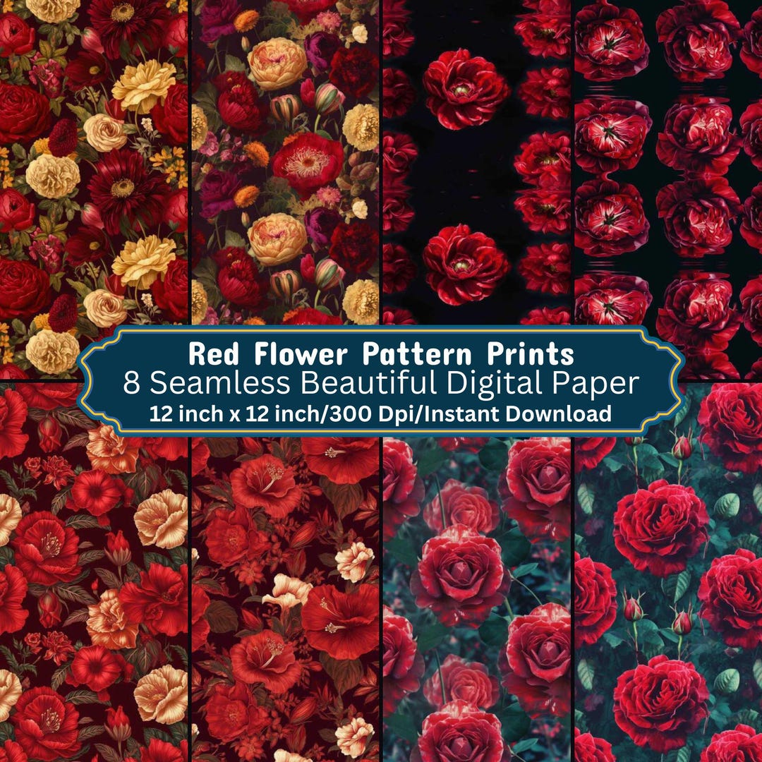 Red Flower Pattern Digital Paper | Seamless Floral Design for ...