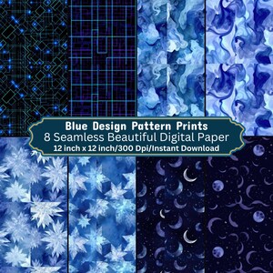 8 Navy Blue Digital Paper Design Pack | Abstract Blue Patterns | Blue Backgrounds | Seamless Scrapbook Paper | Printable Craft Paper for DIY