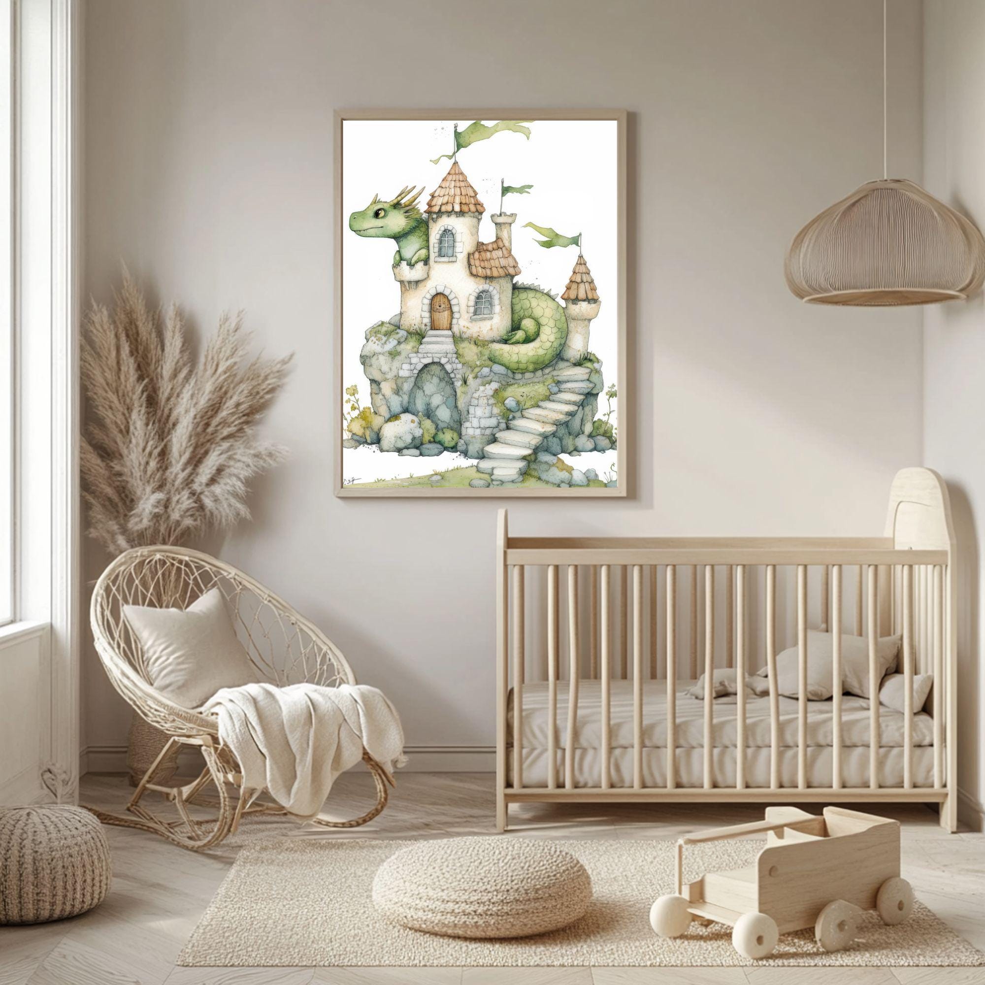 Fantasy Dragon Nursery Art Print | Whimsical Digital Wall Art for Kids ...