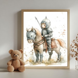 Impression d&#39;art Fantasy Knight pour chambre d&#39;enfant ou de bébé | Téléchargement numérique | Décoration murale fantaisie | Oeuvre d&#39;art de chevalier pour salle de jeux | Art mural imprimable