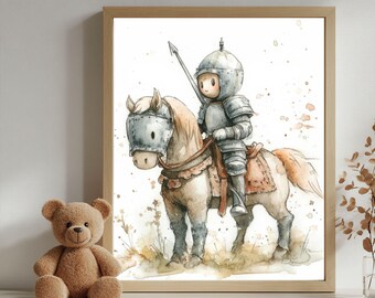 Fantasy Knight Art Print for Nursery or Kids Room | Digital Download | Fantasy Wall Decor | Knight Artwork for Playroom | Printable Wall Art