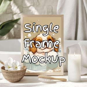Single Bathroom Wall Art Frame Mockup | Vertical Wooden Digital Frame | Aesthetic Picture Frame for Posters, Prints & Modern Bathroom Decor