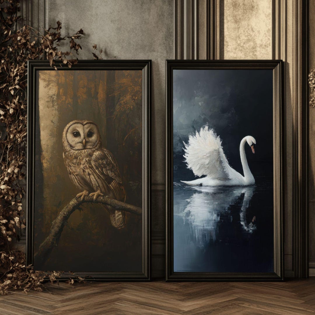 Gothic Owl and Swan Art Print Set | Dark Academia Wall Decor ...