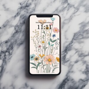 Digital phone wallpaper featuring a delicate floral design inspired by summer blooms, perfect for adding a light and cheerful touch to any screen. Ideal for iPhone and Android users, this minimal and colorful background blends natural beauty with a modern aesthetic. Great for those who love soft, nature-inspired visuals and want a stylish way to refresh their mobile device. A fresh and uplifting design for any flower or aesthetic lover