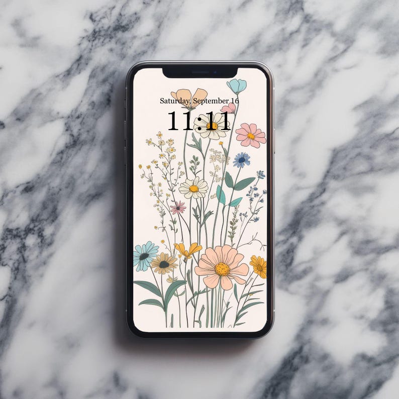 Digital phone wallpaper featuring a delicate floral design inspired by summer blooms, perfect for adding a light and cheerful touch to any screen. Ideal for iPhone and Android users, this minimal and colorful background blends natural beauty with a modern aesthetic. Great for those who love soft, nature-inspired visuals and want a stylish way to refresh their mobile device. A fresh and uplifting design for any flower or aesthetic lover
