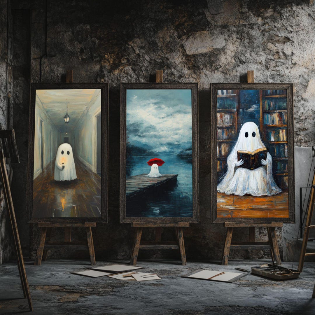 Ghost in Library Digital Art Print Set | Gothic Wall Art | Dark ...