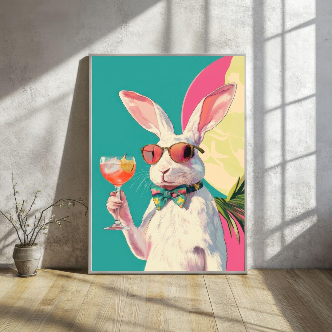 White Rabbit and Cocktail Digital Art Print | Funky Wall Art for Bars ...