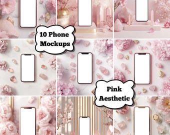 Pink Phone Mockup Template für Canva | Minimale ästhetische Gerätedarstellung | Bearbeitbares digitales Design für Hüllen, Tapeten | Sofort Download
