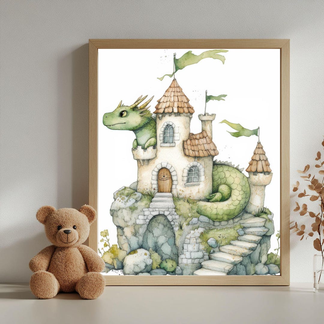 Fantasy Dragon Nursery Art Print | Whimsical Digital Wall Art for Kids ...