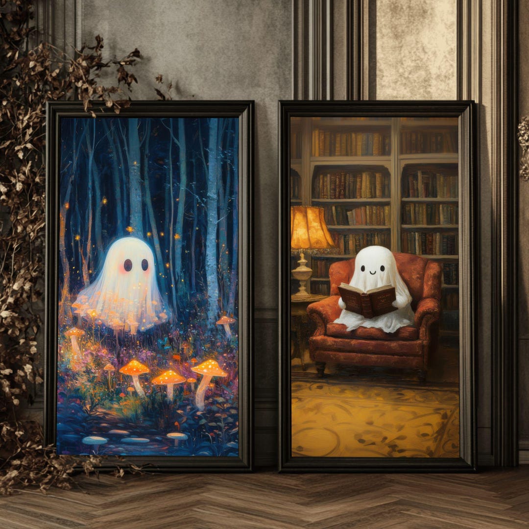 Library Ghost Wall Art Printable Set | Funny Gothic Ghost Poster | Dark ...