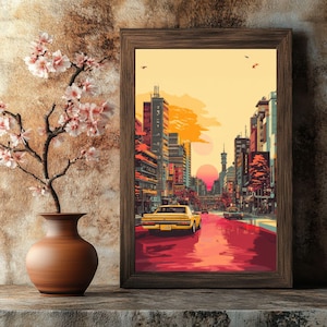 Retro Japanese Style City Art Print | Vintage Wall Art For Living Rooms & Creative Spaces | Printable Asian Decor Gift For Art Lovers