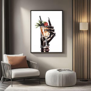 Stilvolles Cocktail-Poster mit schwarzer Kunst | Moderne Bar Wandkunst für Küchen & Wohnräume | Printable Cocktail Geschenk Afro-inspirierte Dekor