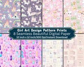 Baby Girl Pattern Digital Paper Pack | Cute Pink Seamless Designs For Scrapbooking, Crafts, Invitations DIY Projects | Instant Download