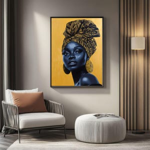 Elegant African Woman With Headwrap Art Print | Bold Black Culture Wall Art For Living Rooms & Bedrooms | Printable African Decor Gift Idea