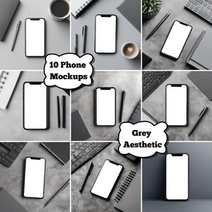 Plantilla de maqueta de teléfono gris para Canva / Exhibición minimalista moderna para fundas, fondos de pantalla, arte digital / Diseño de dispositivo editable / Descarga / Redes sociales