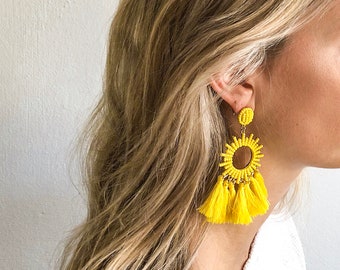 SUNBURST tassel earrings - high quality - statement earrings - summer earrings - festival earrings - fringes earrings
