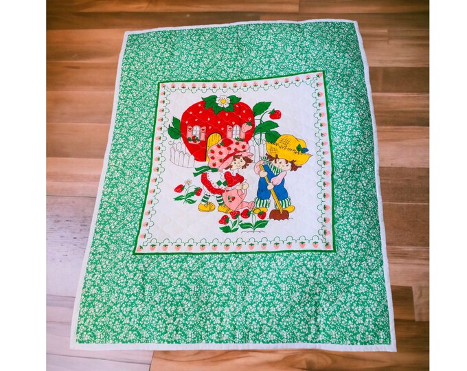 Vintage Strawberry Shortcake Quilt Lap Blanket Huckleberry Pie Printed